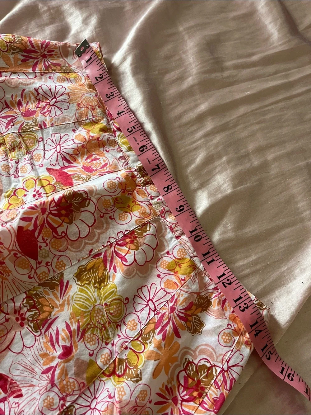 Floral Pink and Yellow A-Line Skirt with Printed Hem